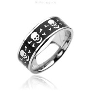 316L Surgical Stainless Steel Rings. Black with Laser Engraved Skull with bones