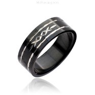 316L Stainless Steel Ring. Black W/ Tribal Pattern