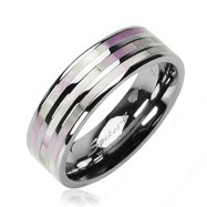 Solid Titanium with Mother of Pearl Inlayed Three Stripe Ring