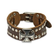 Brown Leather Bracelet With Celtic Cross And Multi Dome Studs