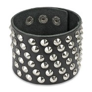 Black Leather Extra Wide Bracelet With 60 Small Steel Cone Studs