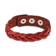 Red Leather Bracelet with Cross Braided Double Strips