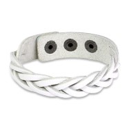 White Leather Bracelet With Cross Braided Double Strips