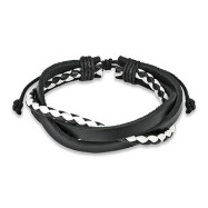 Black & White Leather Bracelet With 3 Entangled Layer