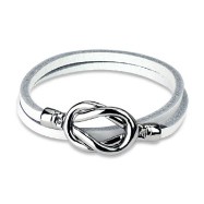White Leather Double Loop Bracelet With Steel Knot Closure Design