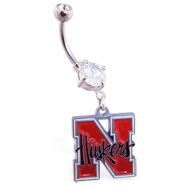 Belly Ring With Official Licensed NCAA Charm, University Of Nebraska Cornhuskers