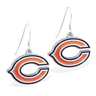 Sterling Silver Earrings With Official Licensed Pewter NFL Charm, Chicago Bears