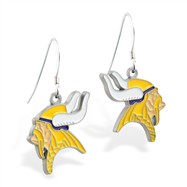 Sterling Silver Earrings With Official Licensed Pewter NFL Charm, Minnesota Vikings