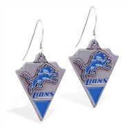 Sterling Silver Earrings With Official Licensed Pewter NFL Charm, Detroit Lions