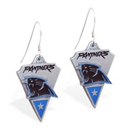 Sterling Silver Earrings With Official Licensed Pewter NFL Charm, Carolina Panthers