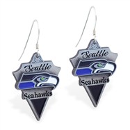 Sterling Silver Earrings With Official Licensed Pewter NFL Charm, Seattle Seahawks