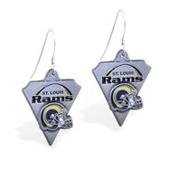 Sterling Silver Earrings With Official Licensed Pewter NFL Charm, St. Louis Rams
