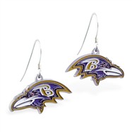 Sterling Silver Earrings With Official Licensed Pewter NFL Charm, Baltimore Ravens