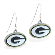 Sterling Silver Earrings With Official Licensed Pewter NFL Charm, Green Bay Packers