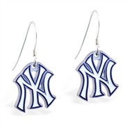 Sterling Silver Earrings With Official Licensed Pewter MLB Charms, New York Yankees
