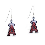 Sterling Silver Earrings With Official Licensed Pewter MLB Charms, Los Angeles Angels