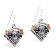 Sterling Silver Earrings With Official Licensed Pewter MLB Charms, San Francisco Giants