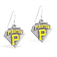 Sterling Silver Earrings With Official Licensed Pewter MLB Charms, Pittsburgh Pirates