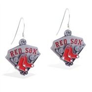 Sterling Silver Earrings With Official Licensed Pewter MLB Charms, Boston Red Sox