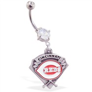 Belly Ring With Official Licensed MLB Charm, Cincinnati Reds