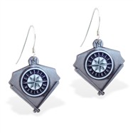 Sterling Silver Earrings With Official Licensed Pewter MLB Charms, Seattle Mariners
