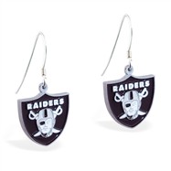 Sterling Silver Earrings With Official Licensed Pewter NFL Charm, Oakland Raiders