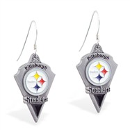 Sterling Silver Earrings With Official Licensed Pewter NFL Charm, Pittsburgh Steelers