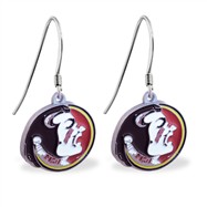 Sterling Silver Earrings With Official Licensed Pewter NCAA Charm, Florida State Seminoles