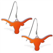 Sterling Silver Earrings With Official Licensed Pewter NCAA Charm, University Of Texas Longhorns