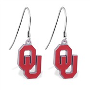 Sterling Silver Earrings With Official Licensed Pewter NCAA Charm, Oklahoma University Sooners