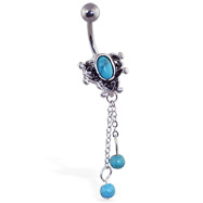 Vintage Turquoisebelly ring with dangling chains and balls
