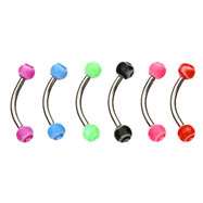 Curved barbell with acrylic swirl balls, 16 ga