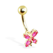 14K Gold magenta butterfly belly ring