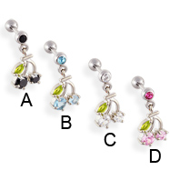 Straight barbell with dangling jeweled cherries