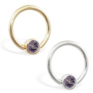 14K Gold captive bead ring with Alexandrite