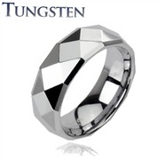 Faceted tungsten carbine ring with drop down edges