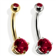 14K Gold Double Jeweled Belly Ring, Garnet