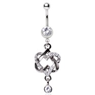 Surgical Steel Intertwined Hearts Gemmed Dangle Navel Ring