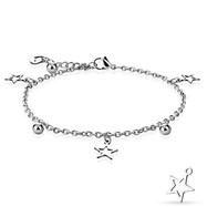 Star, Ball, And Heart Dangling Charm Chain 316L Stainless Steel Anklet/Bracelet