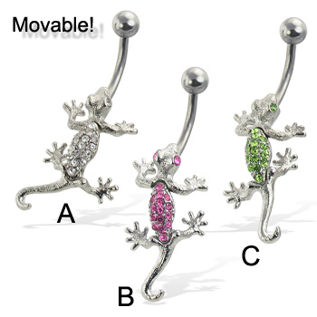Jeweled lizard belly button ring, movable!