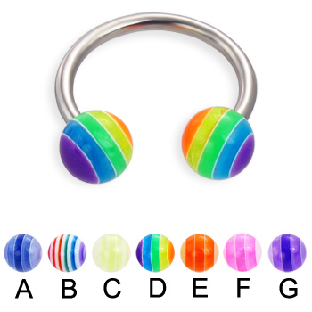Circular barbell with acrylic layered balls, 14 ga