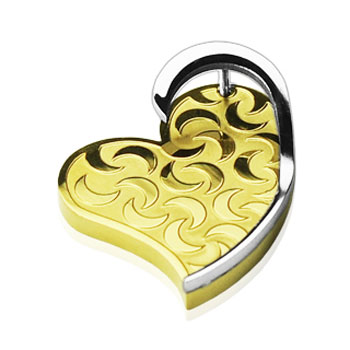 Stainless Steel PVD Gold "3-D" Moon Engraved Heart Pendant