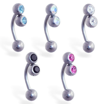 Curved barbell with double jeweled top, 16 ga
