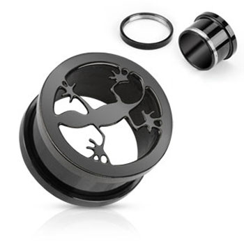 Black Titanium Anodized Screw-Fit Tunnel with Gecko