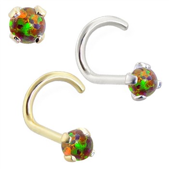 14K Gold Nose Screw with 2mm Round Rainbow Opal