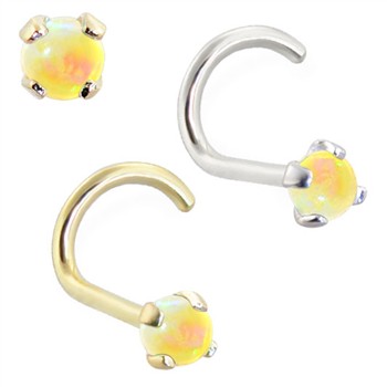 14K Gold Nose Bone with 2mm Round Yellow Opal