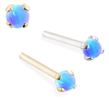 14K Gold Customizable Nose Stud with 2mm Round Blue Opal