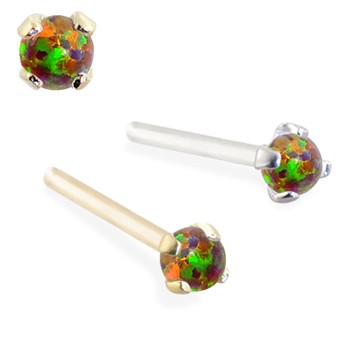 14K Gold Customizable Nose Stud with 2mm Round Rainbow Opal