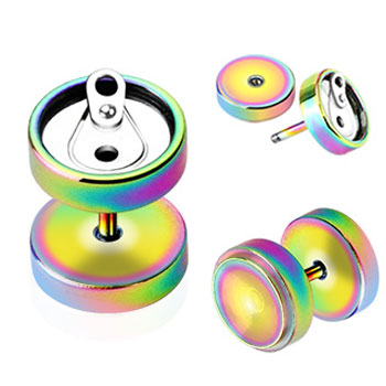 Pair Of Rainbow Titanium Anodized Fake Plugs with Soda Can Top, 16 Ga