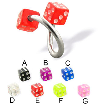 Twister barbell with acrylic dice, 16 ga